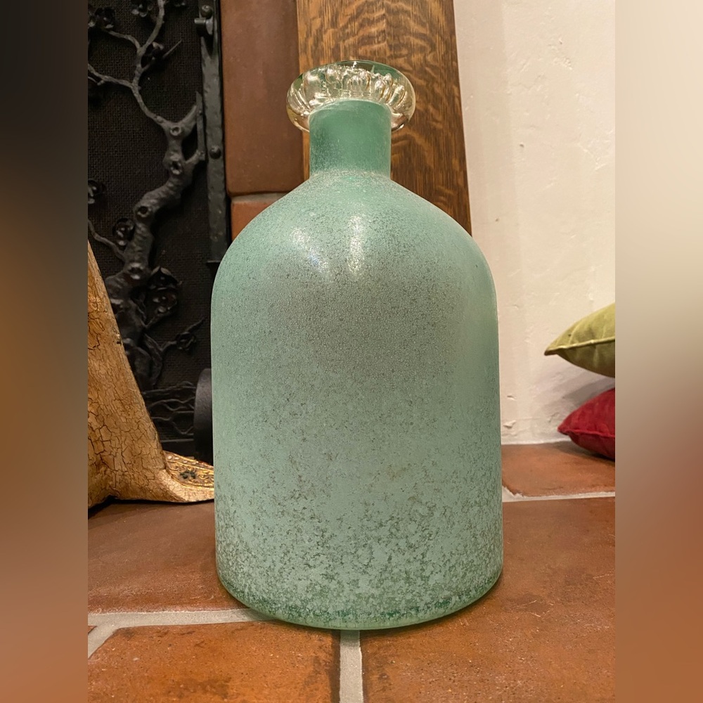 Large West Elm Waterscape Textured Sea Glass Glass Vase 12” New sea decor - Picture 3 of 3